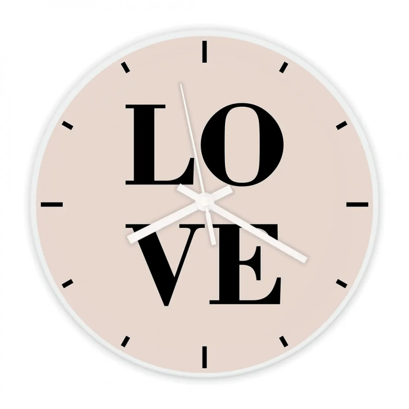 Levně Love - skleněné nástěnné hodiny s potiskem