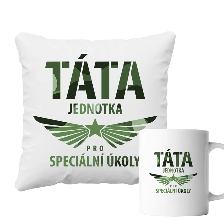 Komplet pro tátu - Táta - jednotka pro speciální úkoly - hrnek a polštář s potiskem