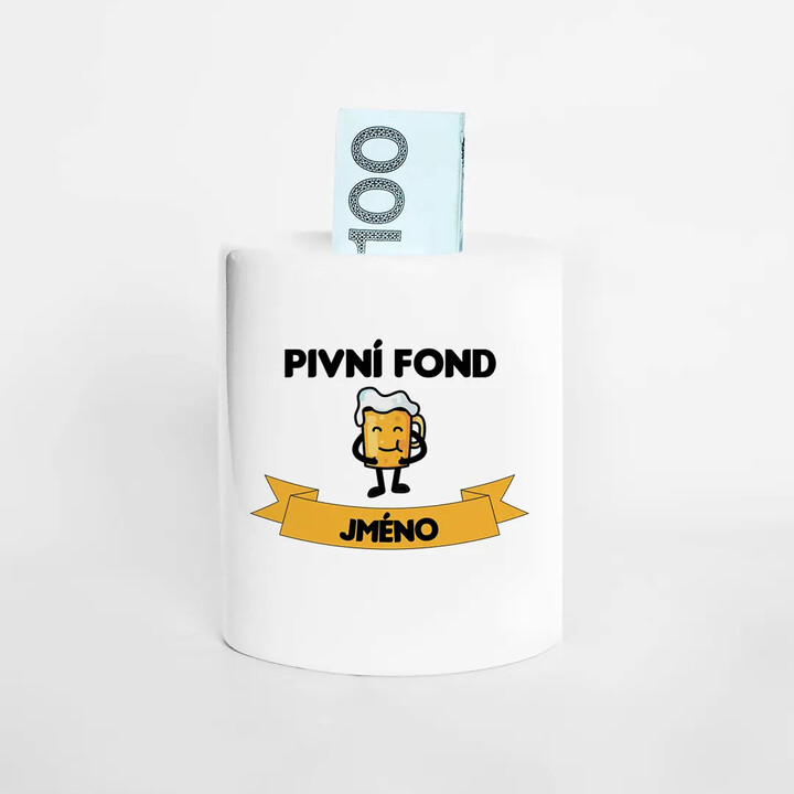 Edytuj: Pivní fond + jméno - keramická pokladnička s potiskem