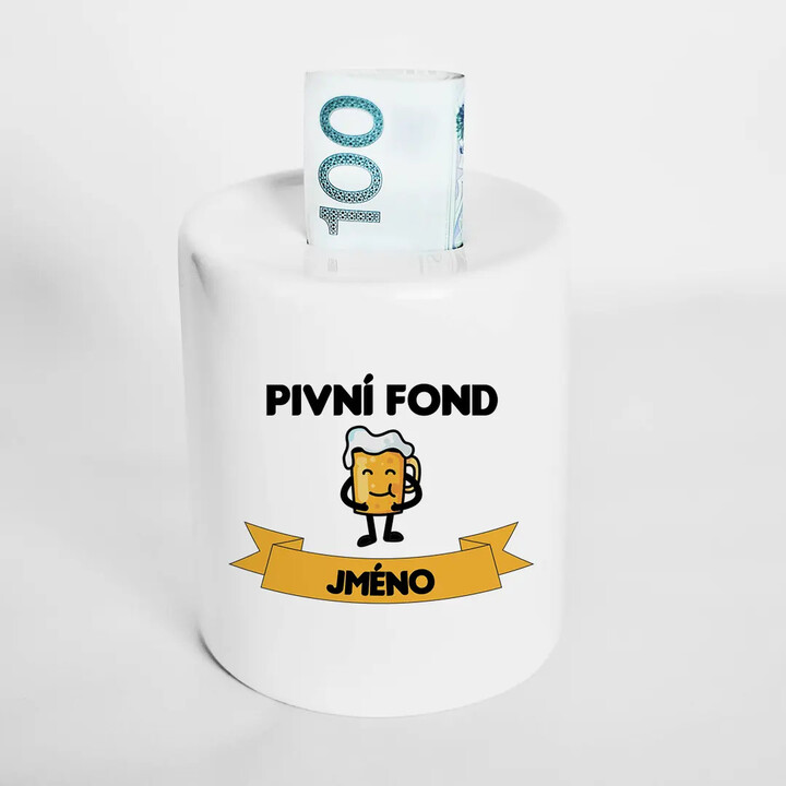Edytuj: Pivní fond + jméno - keramická pokladnička s potiskem
