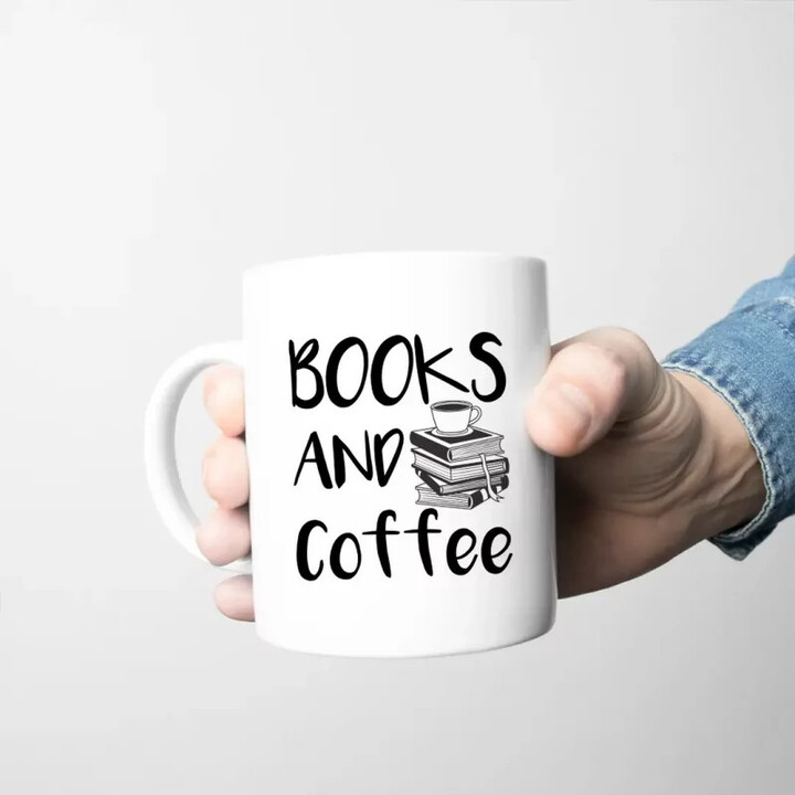 Books and coffee - hrnek s potiskem
