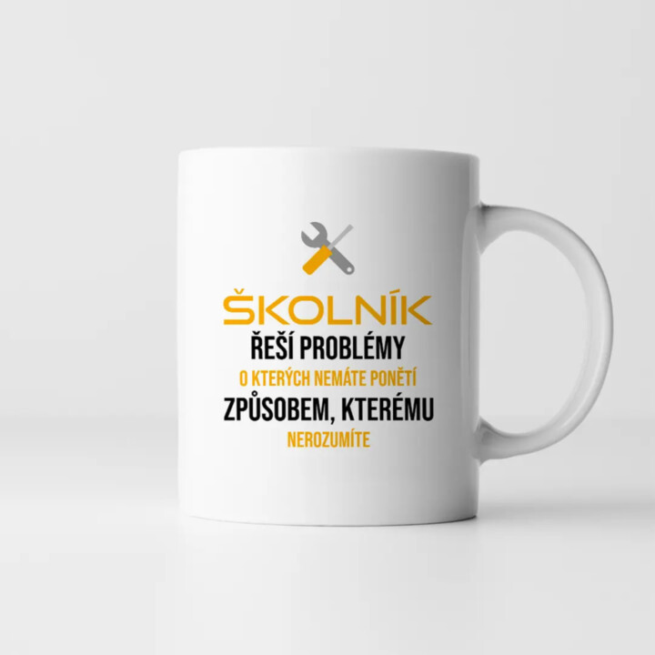 Školník řeší problémy - hrnek s potiskem
