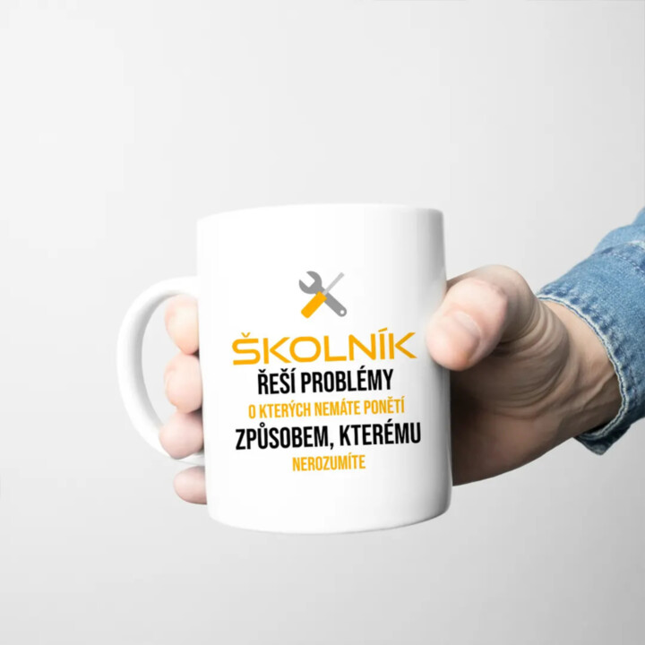 Školník řeší problémy - hrnek s potiskem