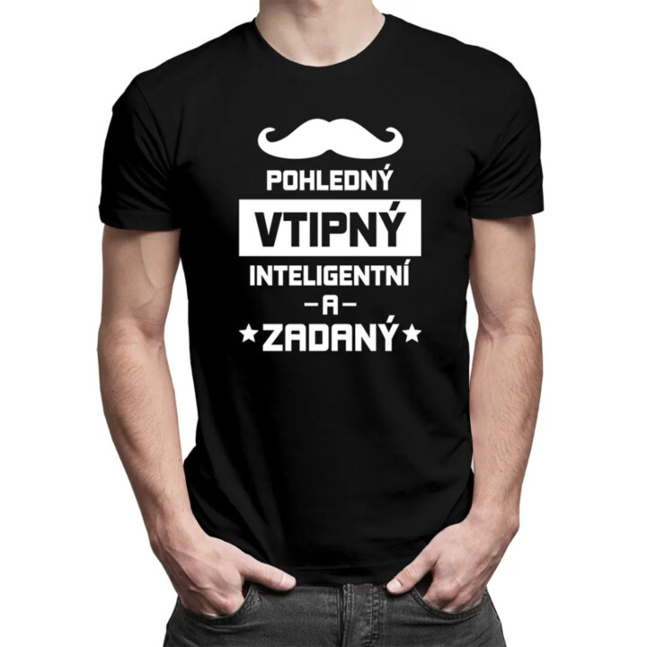 Pohledný, vtipný, inteligentní a zadaný - pánské tričko s potiskem