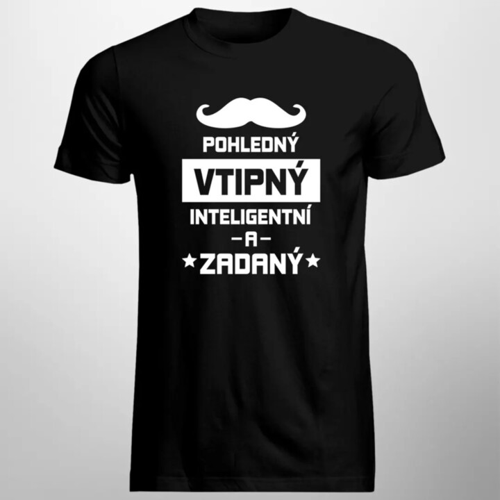 Pohledný, vtipný, inteligentní a zadaný - pánské tričko s potiskem