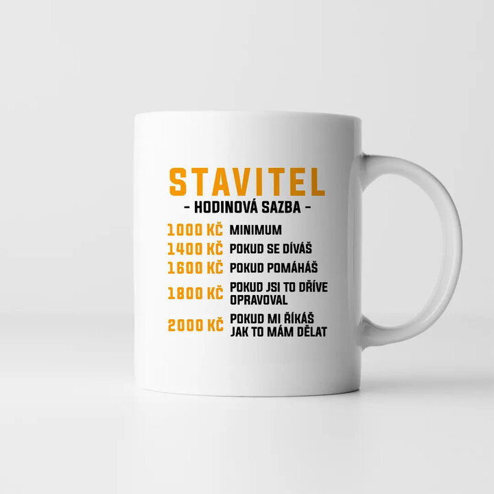 Stavitel - hodinová sazba - hrnek s potiskem