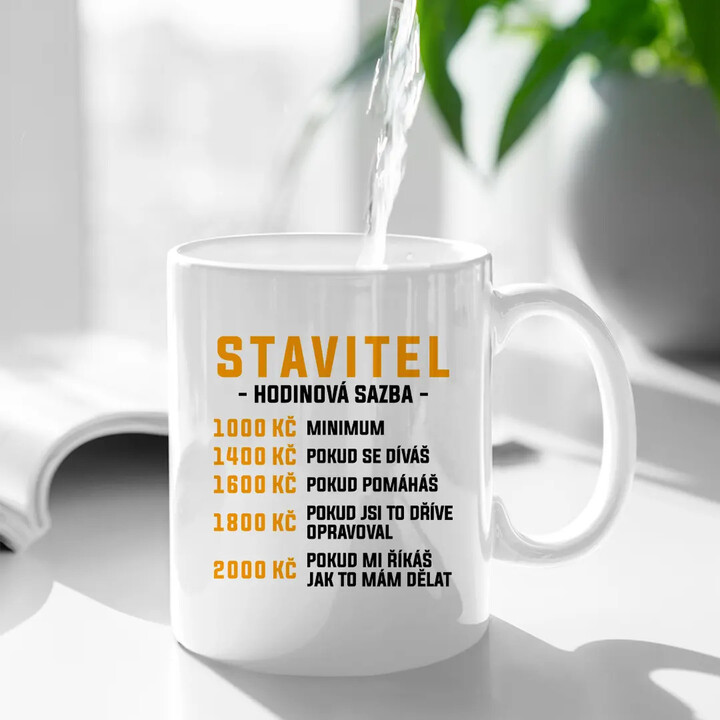 Stavitel - hodinová sazba - hrnek s potiskem