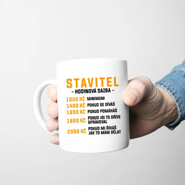 Stavitel - hodinová sazba - hrnek s potiskem