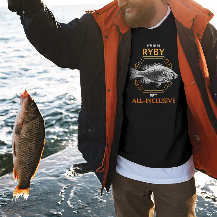 Vem mě na ryby místo all-inclusive - pánské tričko s potiskem