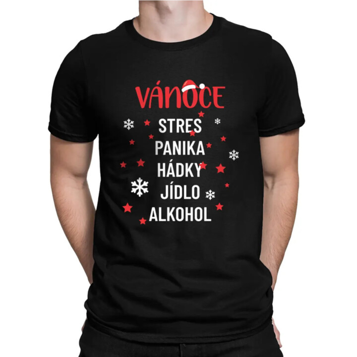 Vánoce - stres, panika, hádky, jídlo, alkohol - pánské tričko s potiskem