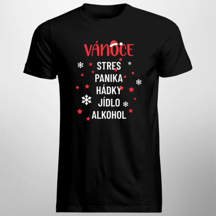 Vánoce - stres, panika, hádky, jídlo, alkohol - pánské tričko s potiskem