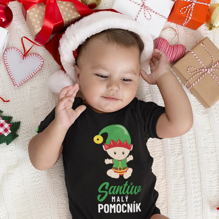 Santův malý pomocník (kluk) - dětské body s potiskem