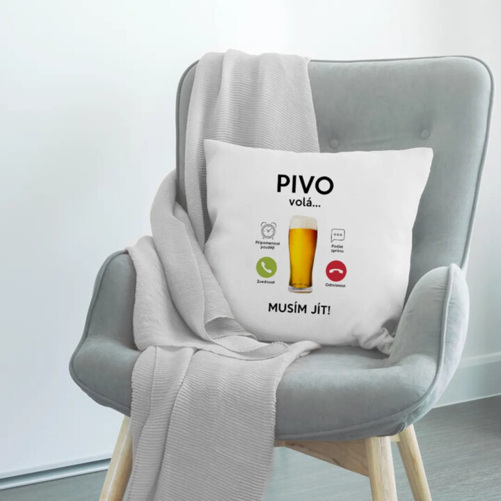 Pivo volá, musím jít - polštář s potiskem
