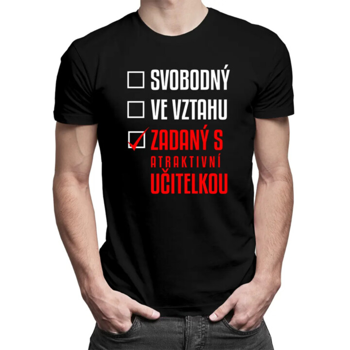 Svobodný / Ve vztahu / Zadaný s atraktivní učitelkou - pánské tričko s potiskem