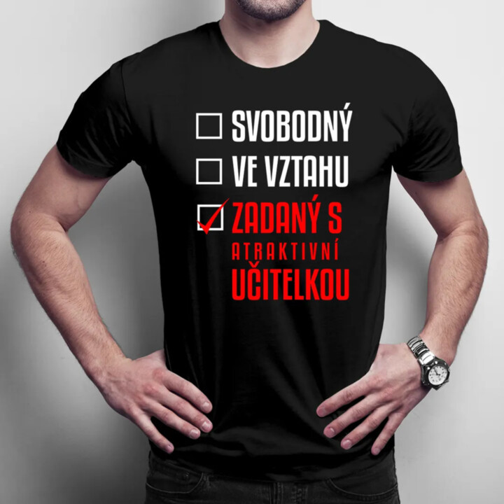 Svobodný / Ve vztahu / Zadaný s atraktivní učitelkou - pánské tričko s potiskem