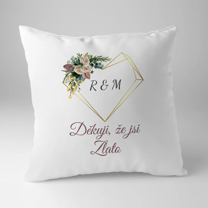 Děkuji, že jsi zlato - polštář s potiskem - personalizovaný produkt