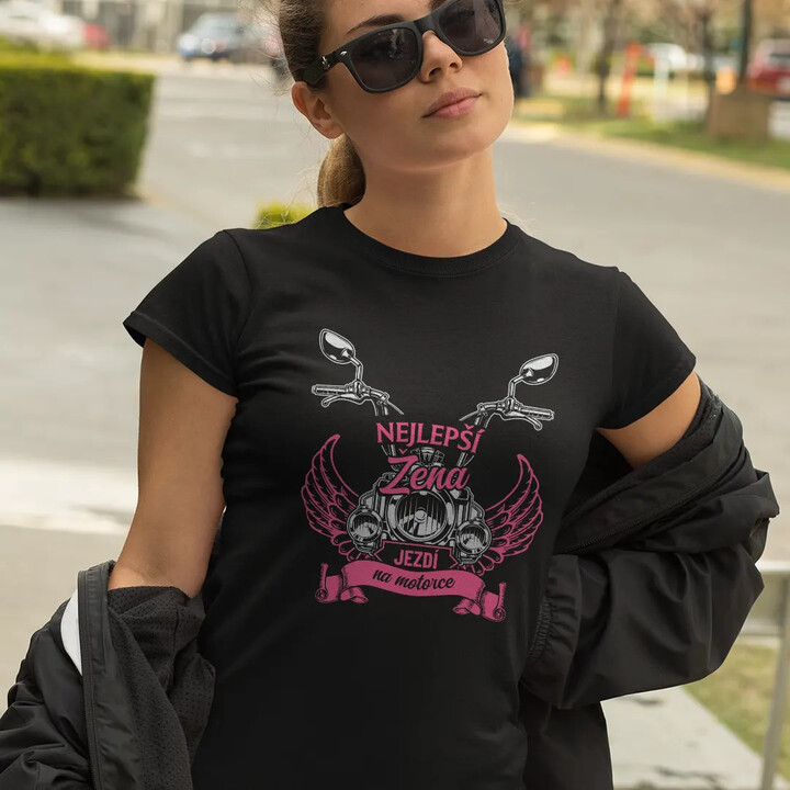 Nejlepší žena jezdí na motorce - dámské tričko s potiskem