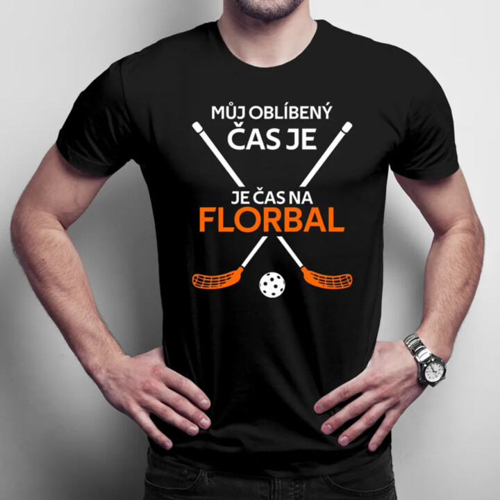 Můj oblíbený čas je: Čas na florbal - pánské tričko s potiskem