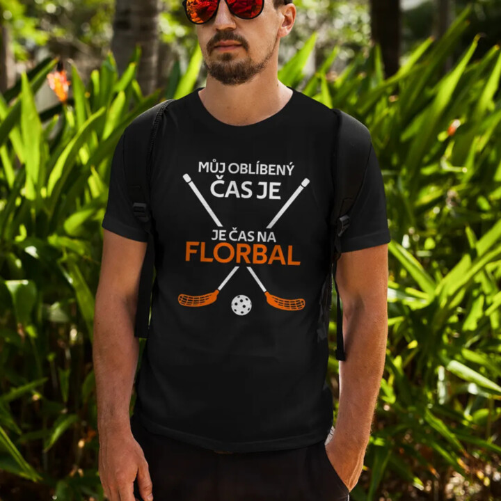 Můj oblíbený čas je: Čas na florbal - pánské tričko s potiskem