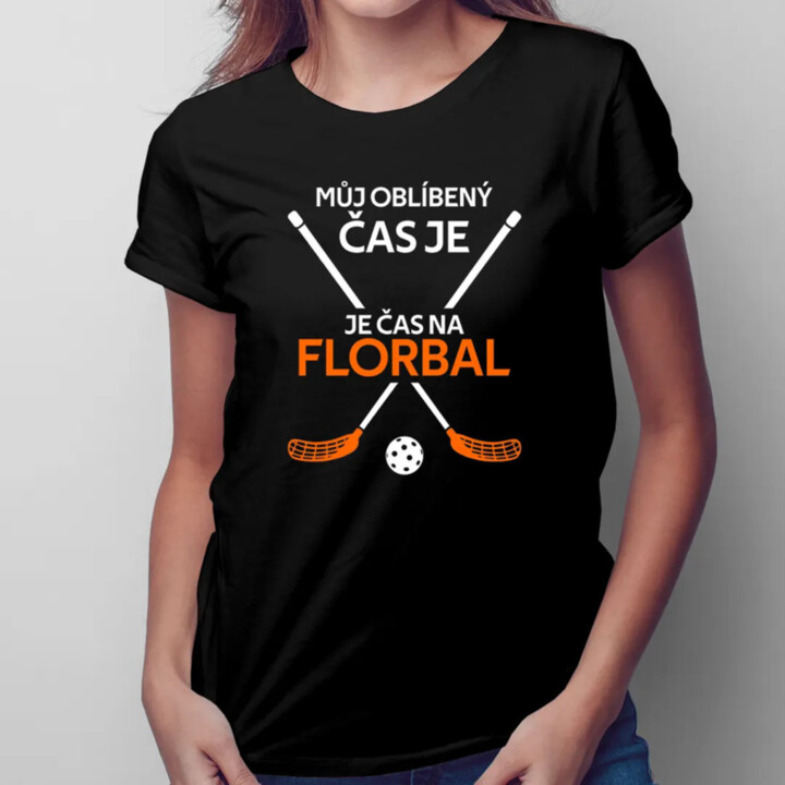 Můj oblíbený čas je: Čas na florbal - dámské tričko s potiskem