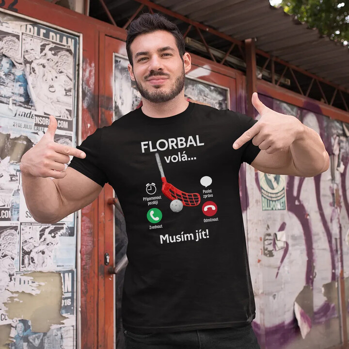Florbal volá, musím jít - pánské tričko s potiskem