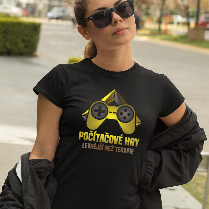Počítačové hry - levnější než terapie - dámské tričko s potiskem