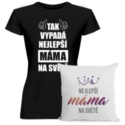 Komplet pro mamu - Nejlepší máma na světě - tričko a polštář s potiskem