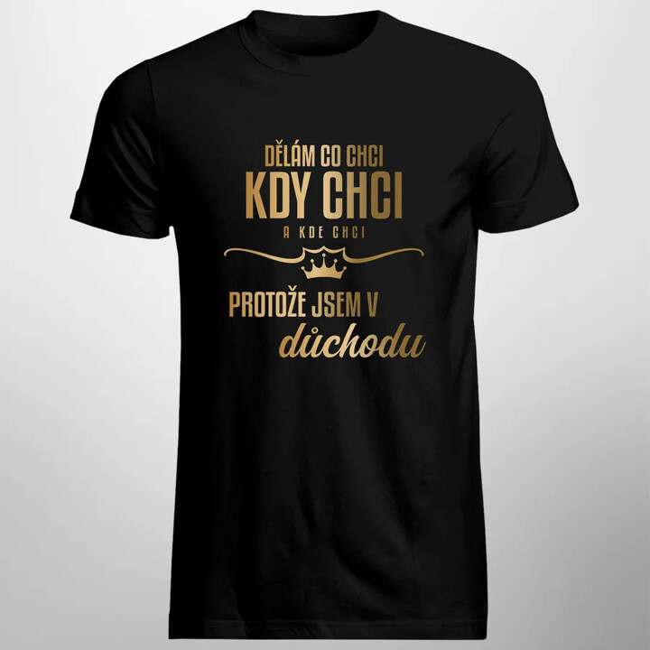 Dělám, co chci, kdy chci a kde chci, protože jsem v důchodu - pánské tričko s potiskem