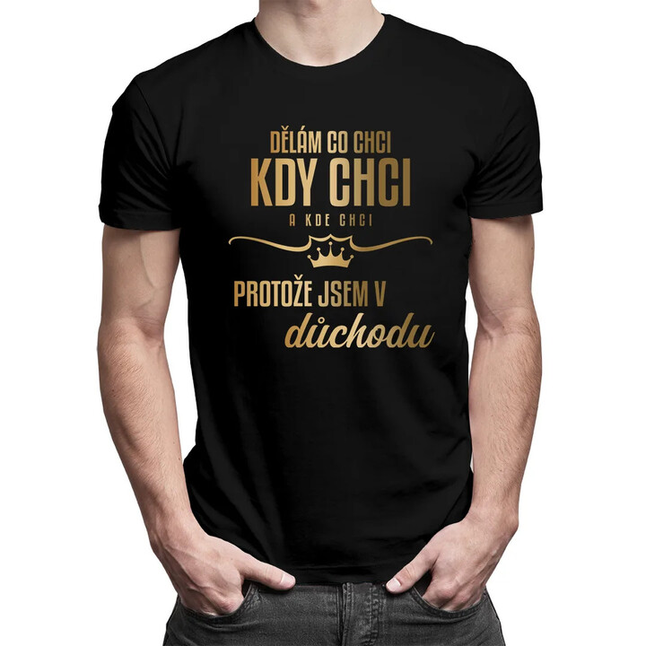 Dělám, co chci, kdy chci a kde chci, protože jsem v důchodu - pánské tričko s potiskem