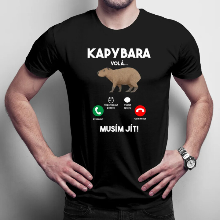 Kapybara volá, musím jít - pánské tričko s potiskem