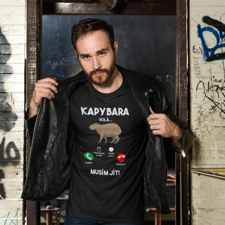 Kapybara volá, musím jít - pánské tričko s potiskem