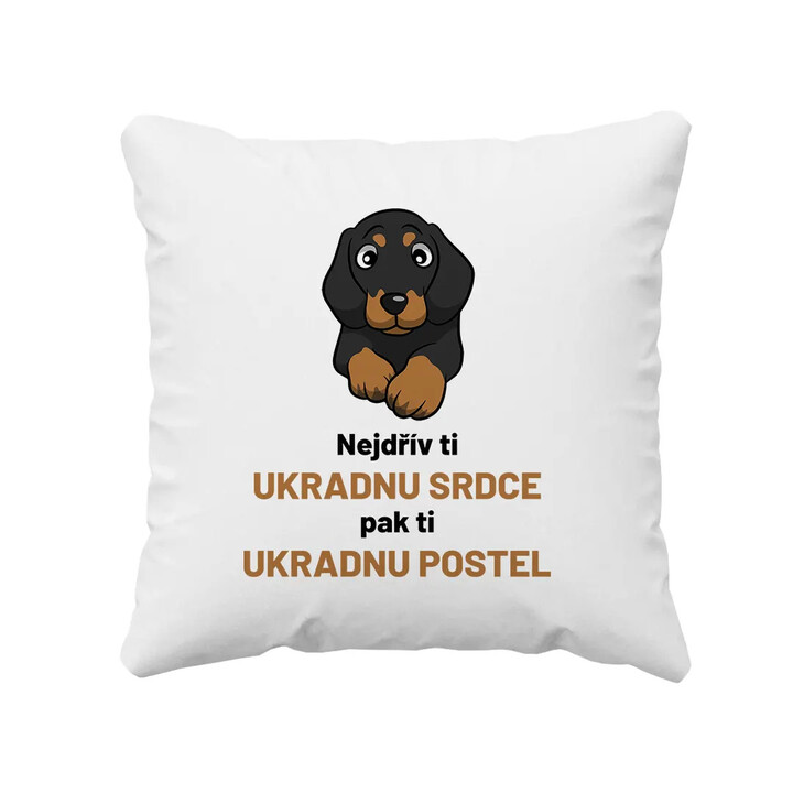 Nejdřív ti ukradnu srdce, pak ti ukradnu postel - polštář s potiskem