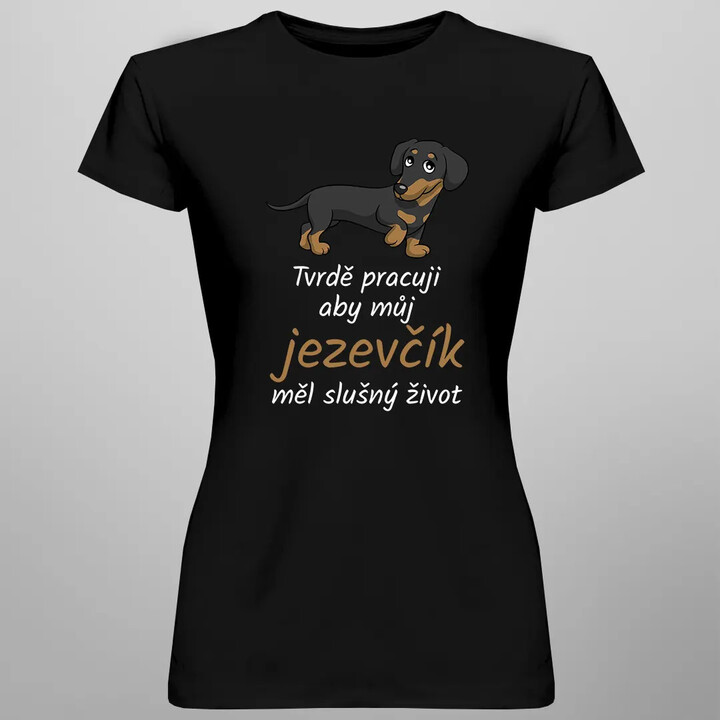 Tvrdě pracuji, aby můj jezevčík měl slušný život  - dámské tričko s potiskem
