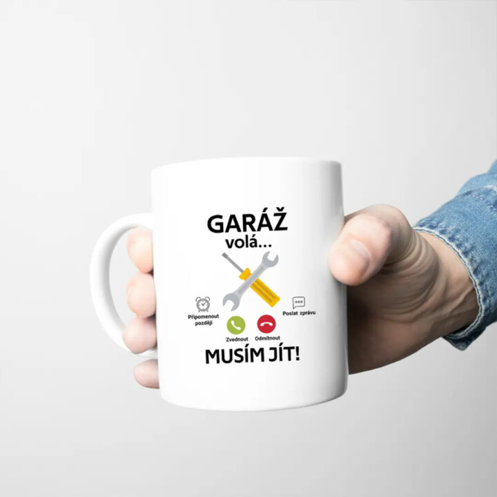 Garáž volá, musím jít (verze 2) - hrnek s potiskem