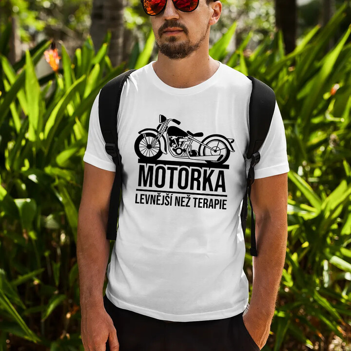 Motorka - levnější než terapie - pánské tričko s potiskem