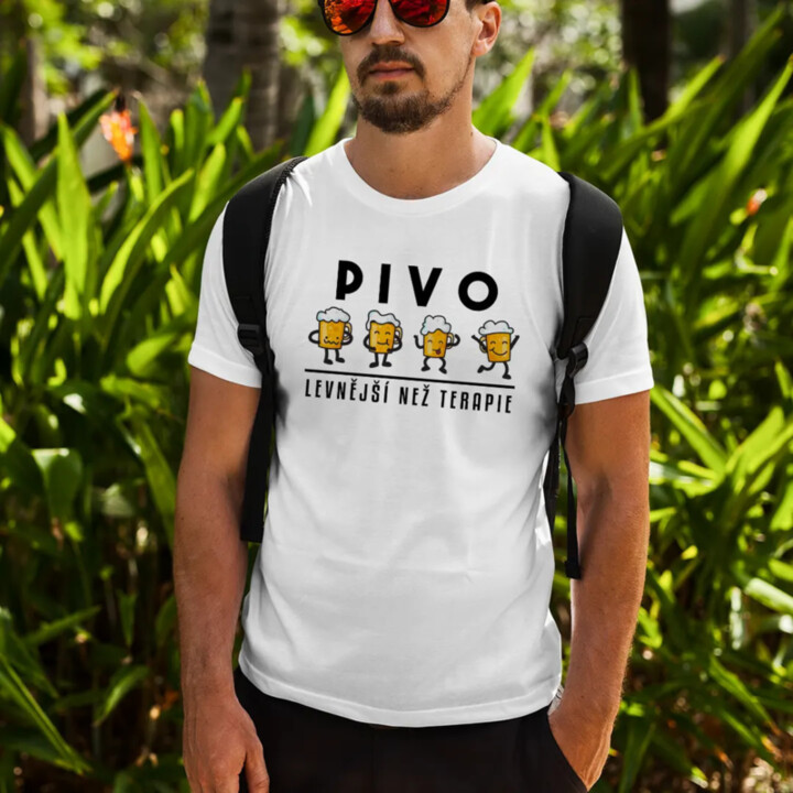 Pivo - levnější než terapie - pánské tričko s potiskem
