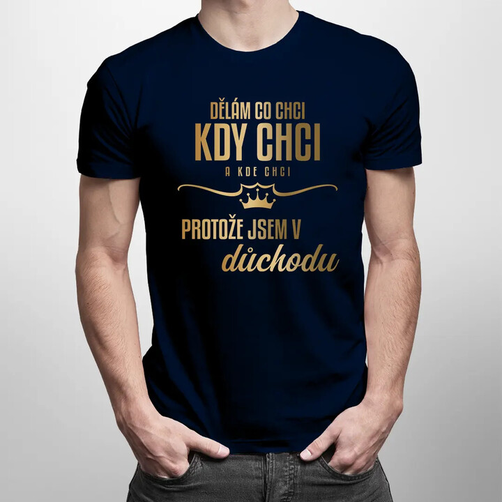 Dělám, co chci, kdy chci a kde chci, protože jsem v důchodu - pánské tričko s potiskem