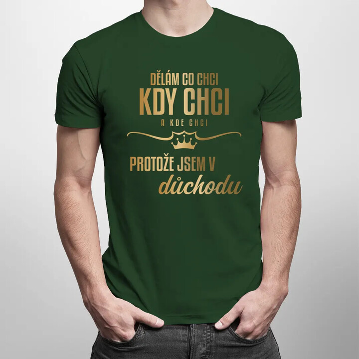 Dělám, co chci, kdy chci a kde chci, protože jsem v důchodu - pánské tričko s potiskem