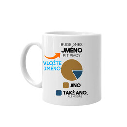 Bude dnes (jméno) pít pivo? - hrnek s potiskem - personalizovaný produkt