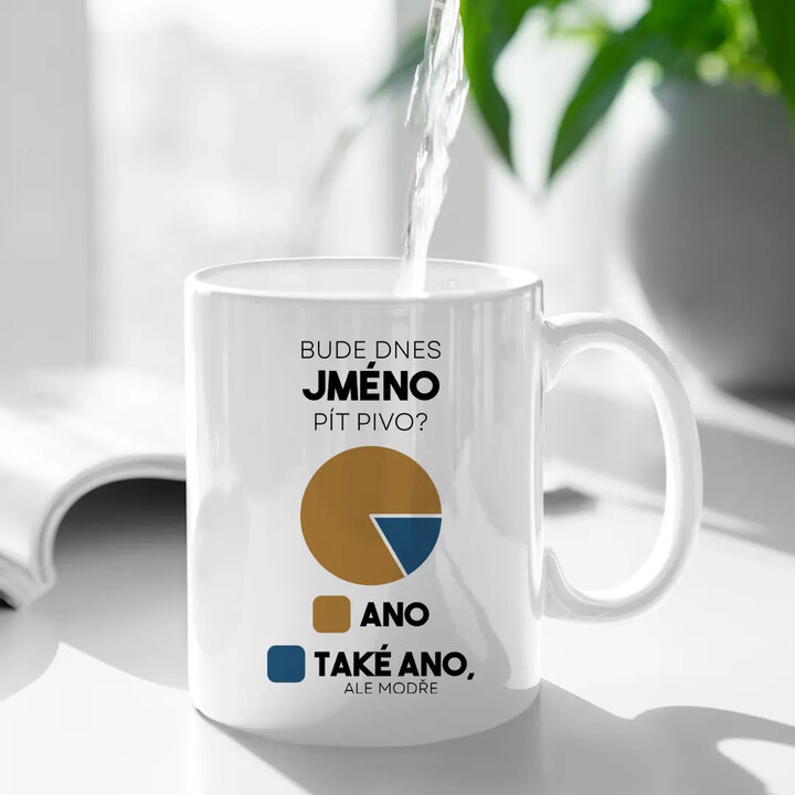 Bude dnes (jméno) pít pivo? - hrnek s potiskem - personalizovaný produkt
