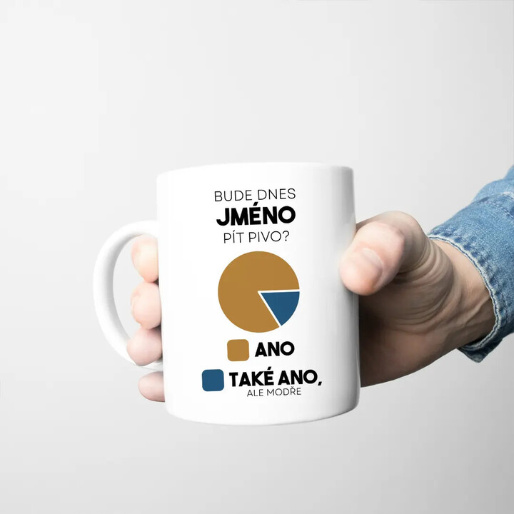 Bude dnes (jméno) pít pivo? - hrnek s potiskem - personalizovaný produkt