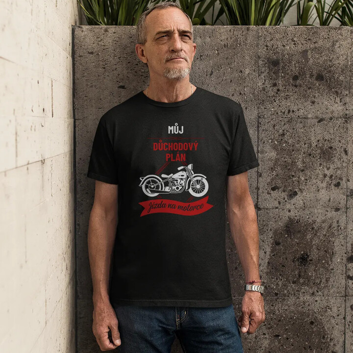Můj důchodový plán: jízda na motorce - pánské tričko s potiskem