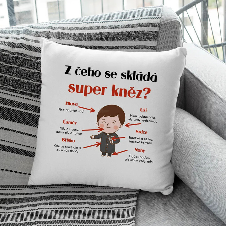 Z čeho se skládá super kněz? - polštář s potiskem