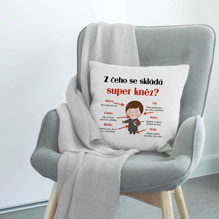 Z čeho se skládá super kněz? - polštář s potiskem