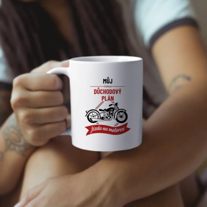 Můj důchodový plán: jízda na motorce - hrnek s potiskem