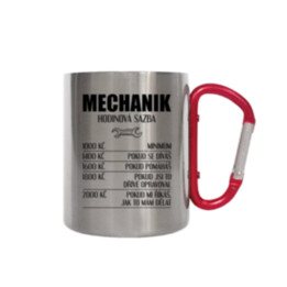 Mechanik - hodinová sazba - kovový hrnek s karabinou