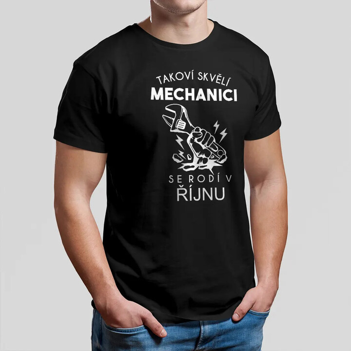 Takoví skvělí mechanici se rodí v říjnu - pánské tričko s potiskem