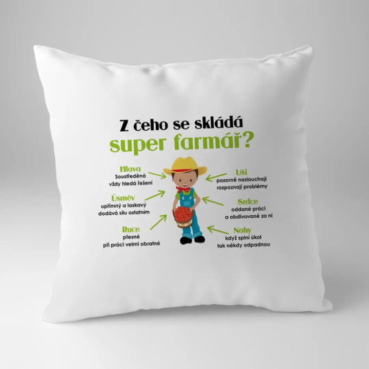 Z čeho se skládá super farmář? - polštář s potiskem