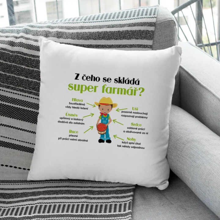 Z čeho se skládá super farmář? - polštář s potiskem