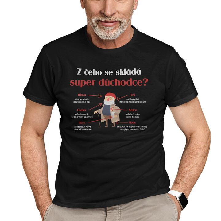 Z čeho se skládá super důchodce? - pánské tričko s potiskem
